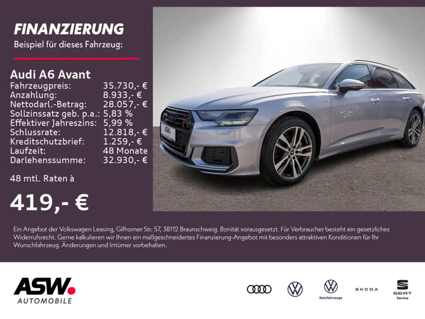 Audi A6 S line 40TDI Stronic Nav LED ACC PDC VC Silber - 1