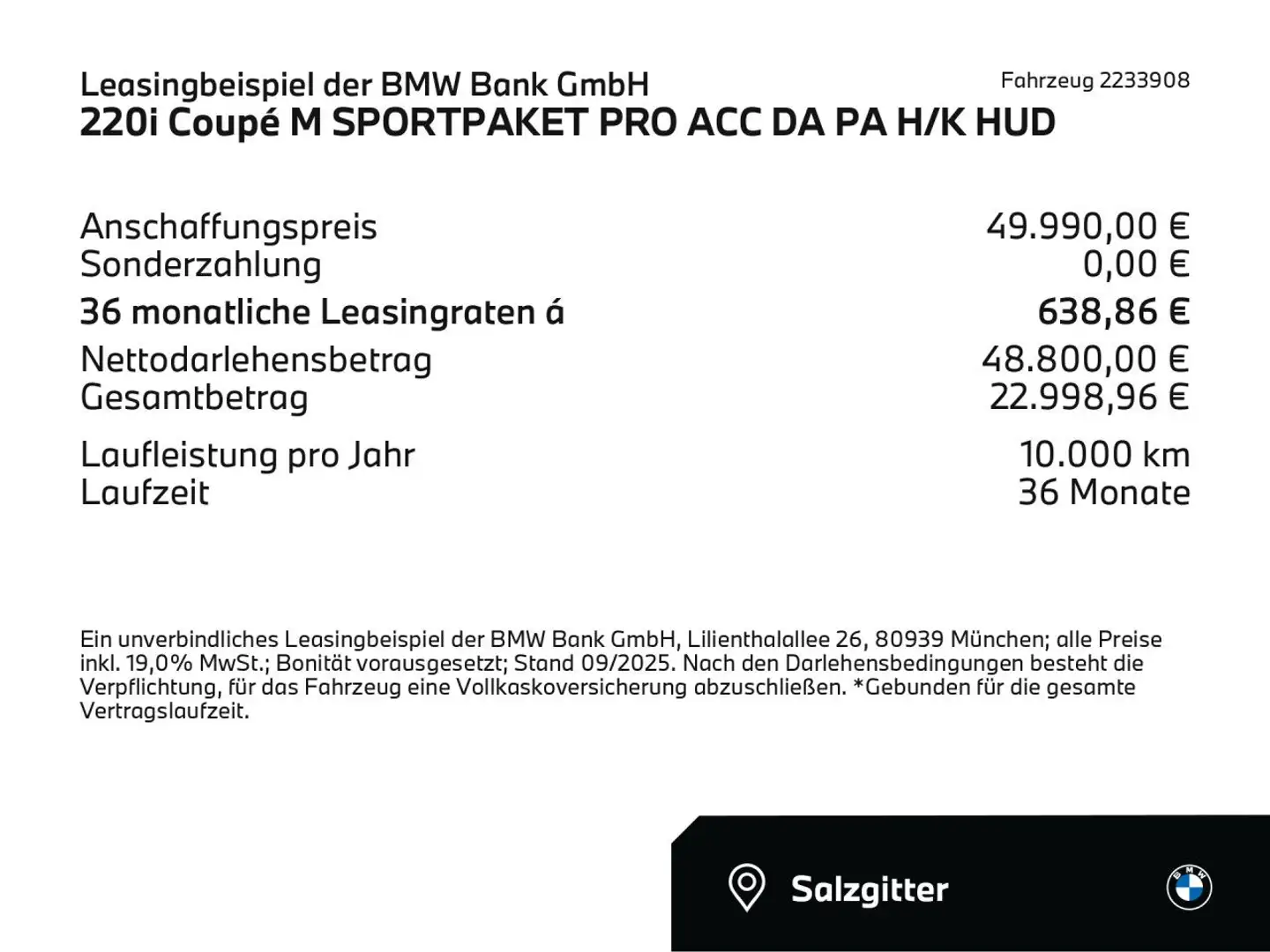 BMW 220 i Coupé M SPORTPAKET PRO ACC DA PA H/K HUD LED Nero - 2
