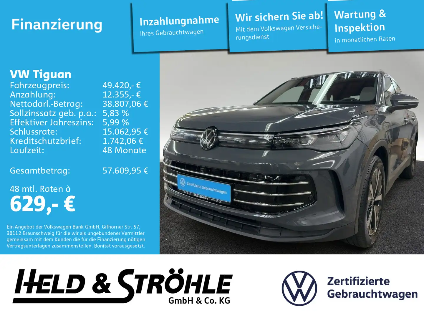 Volkswagen Tiguan Elegance eHybrid 19" AHK H/K MATRIX PANO Grau - 1