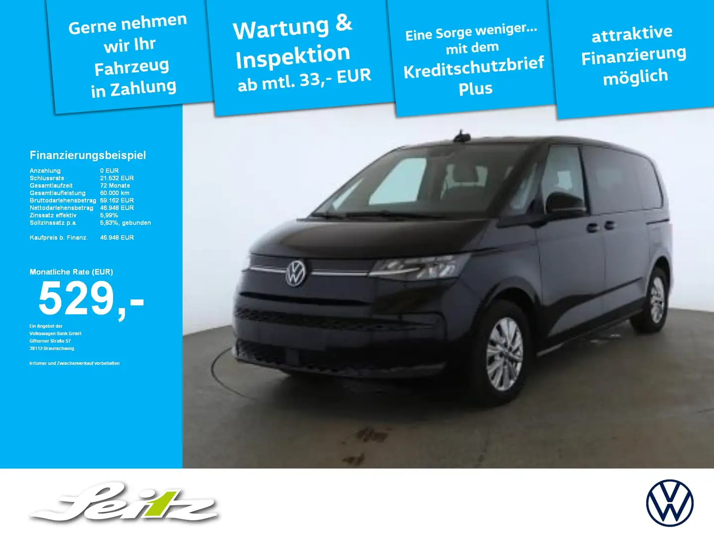 Volkswagen T7 Multivan 2.0 TDI KÜ Life *AHK*LED*KAMERA*NAVI* Schwarz - 1