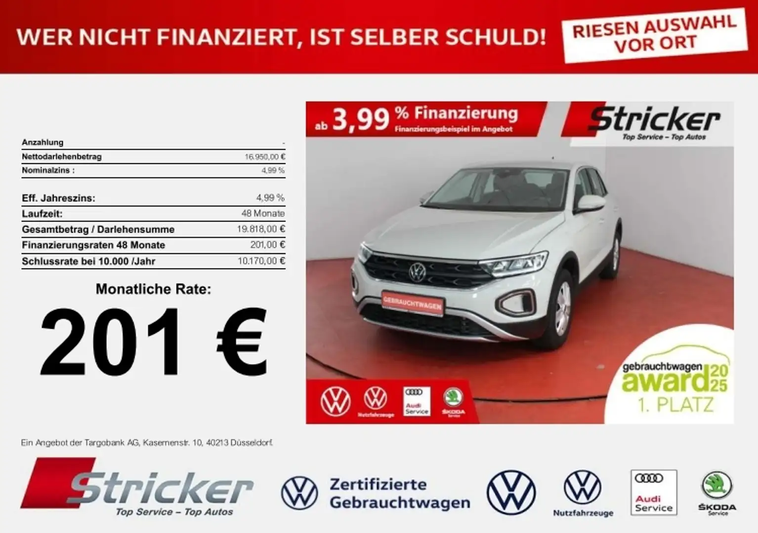 Volkswagen T-Roc 1.0TSI 201,-ohne Anzahlung Einparkhilfe Grau - 1