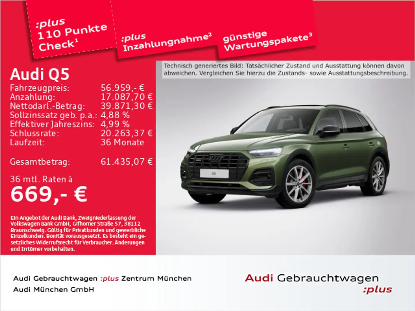 Audi Q5 50 TFSI e qu. S tronic advanced Matrix/Virtua Grün - 1