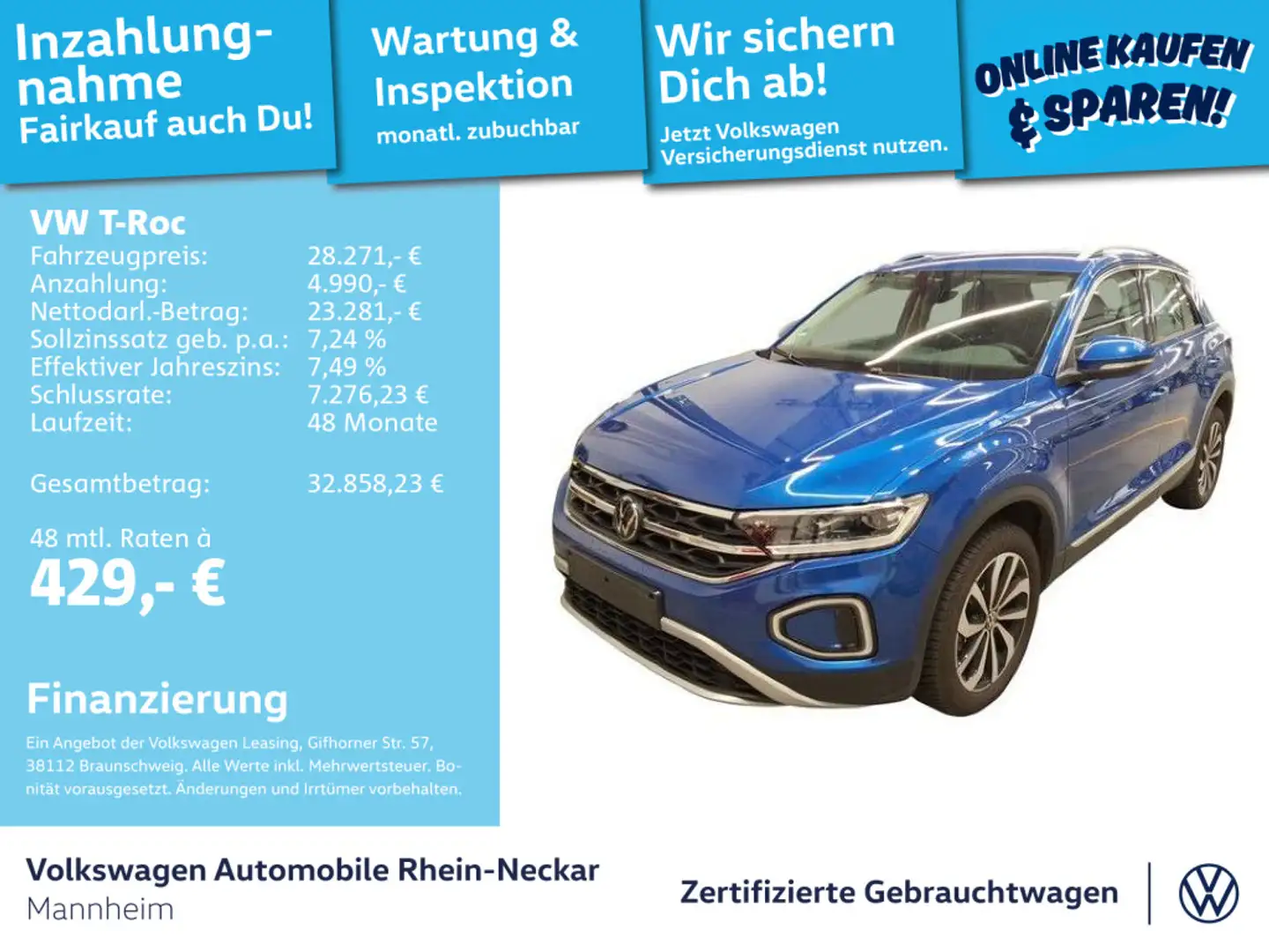Volkswagen T-Roc 1.5 TSI Style DSG GAR 2029 Navi Kamera Sta Blau - 1
