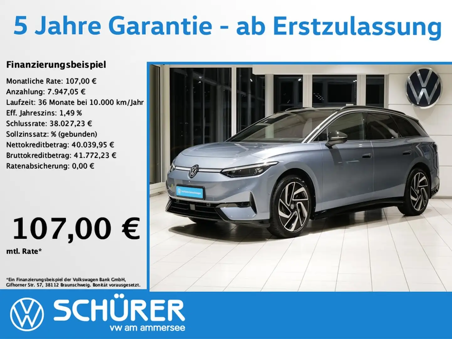 Volkswagen ID.7 Tourer Pro Pano AHK Wärmepump 360° DCC AHK HuD ... Bleu - 1