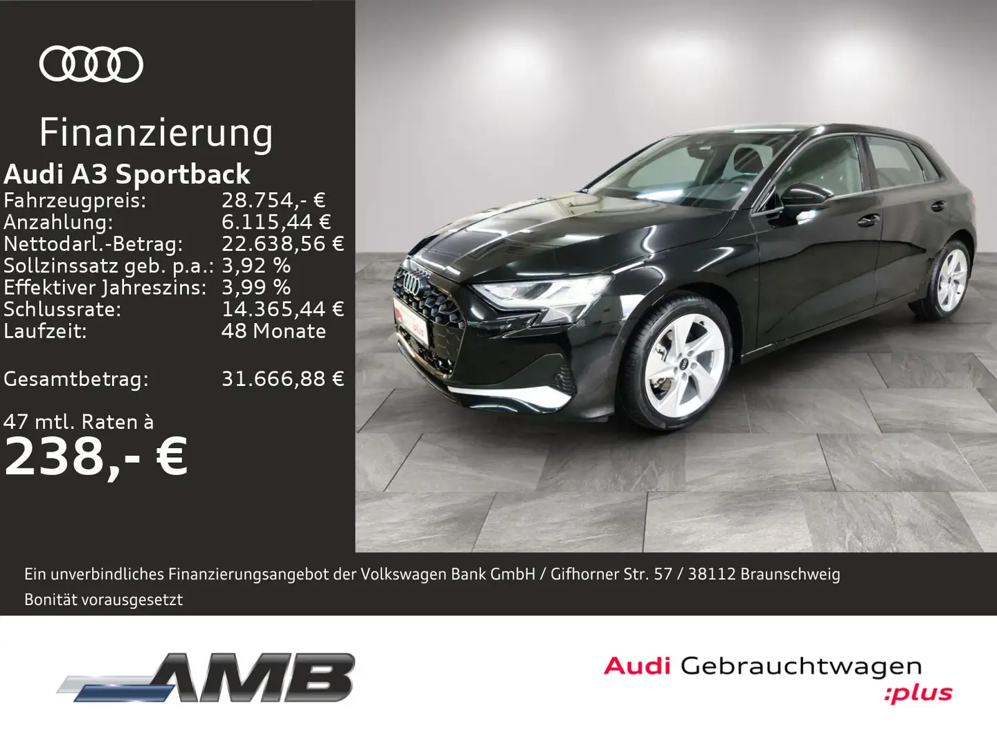 Audi A3 Advanced 30 TDI AHK/vC+/Nav+/12.29G Schwarz - 1