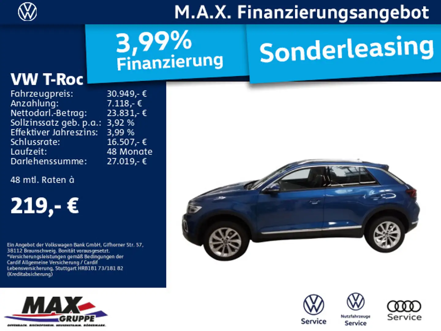 Volkswagen T-Roc 1.5 TSI STYLE LED+PANO+ACC+DCP+APP+SITZHZG Blau - 1