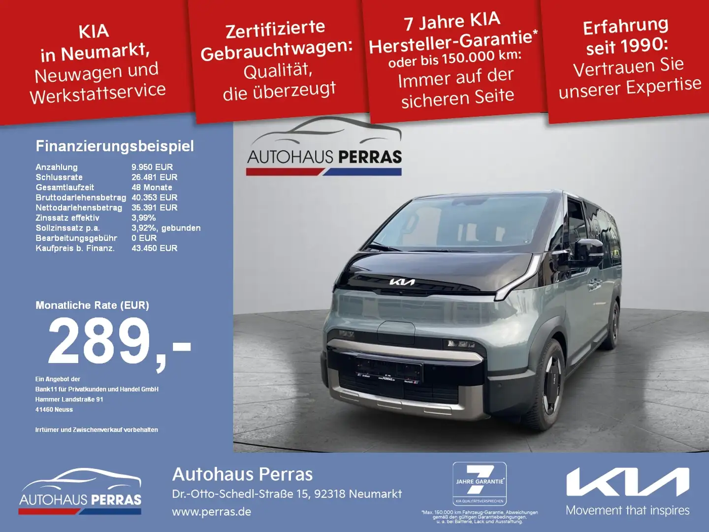 Kia PV5 Passenger Elite 71.2 KWh Power-, Smart-, Comf.paket, Allwett Grau - 1
