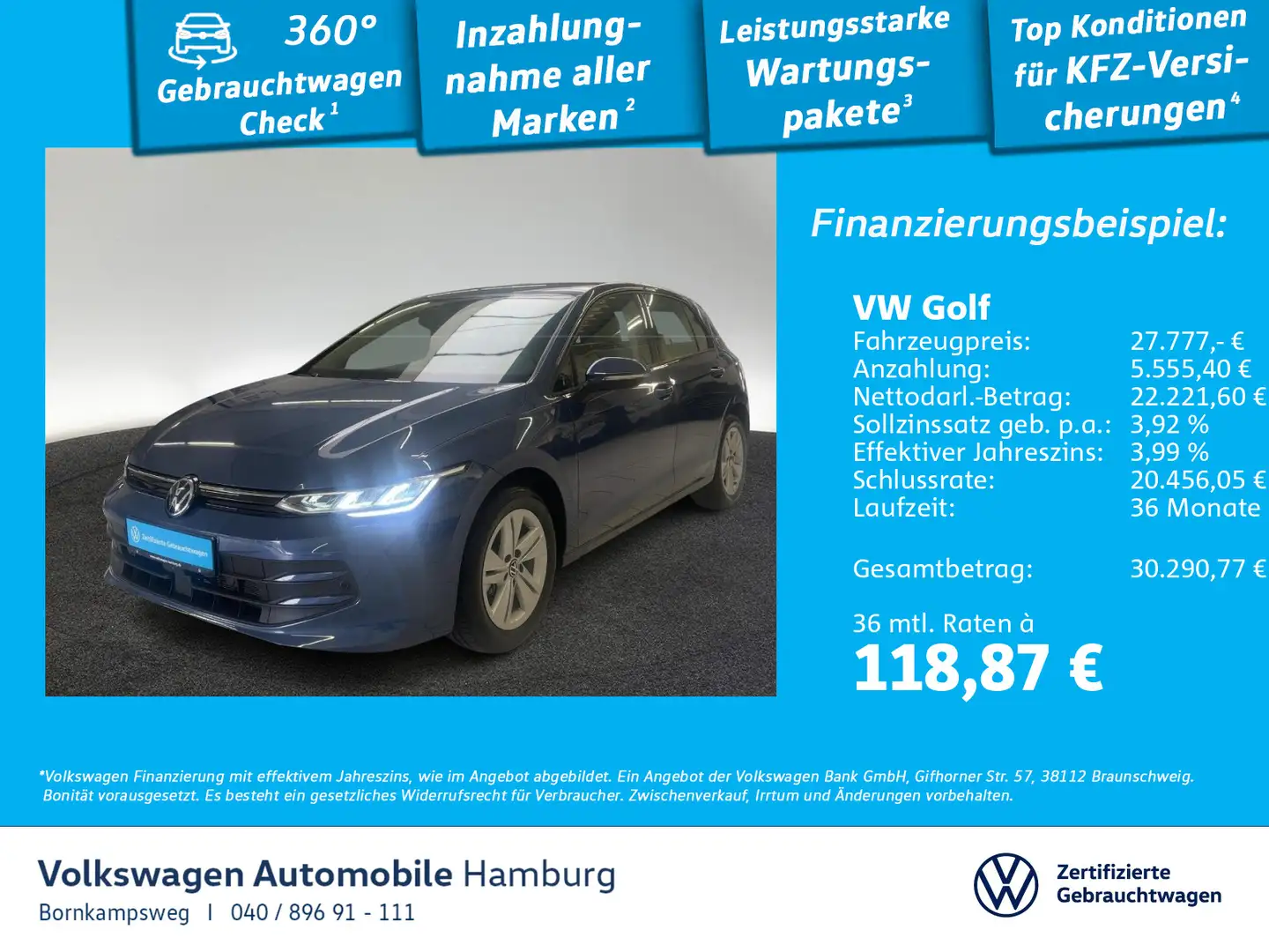 Volkswagen Golf VIII 1.5 TSI Life LED HeadUp Navi Area View Bleu - 1