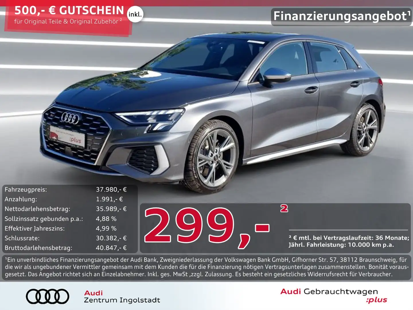 Audi S3 Sportback TFSI NAVI Leder virtual+ GRA 2xPDC Grau - 1
