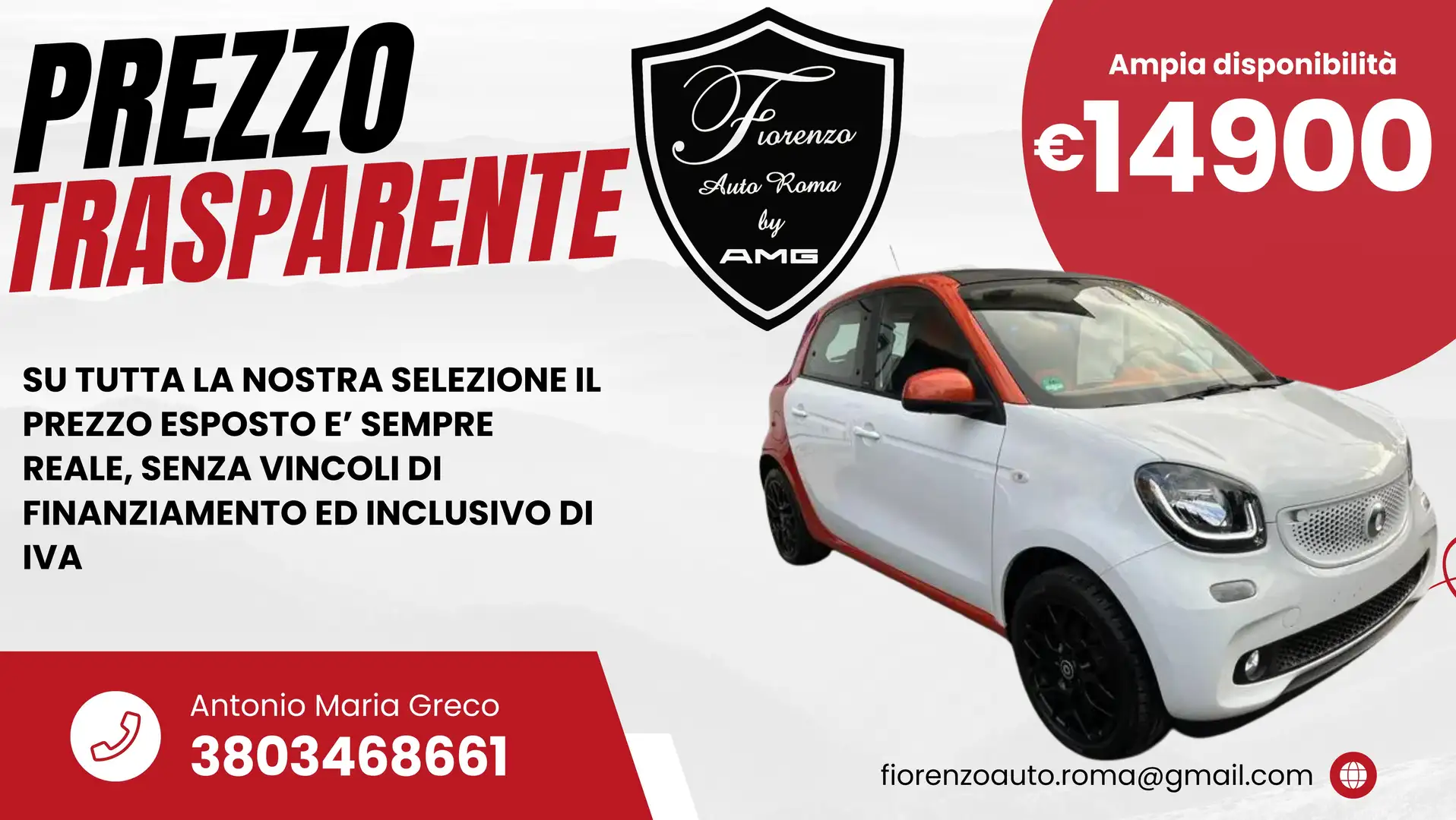 smart forFour CABRIO 90CV-NESSUN OBBLIGO DI FINANZIAMENTO- Bianco - 1