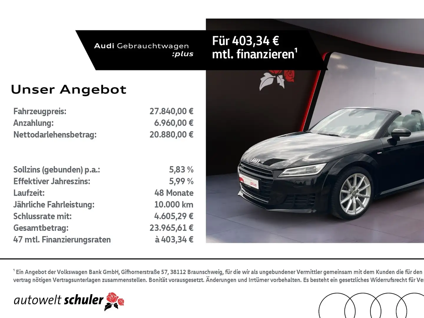Audi TT Roadster 2.0 TFSI quattro S-line B&O Navi Xenon S Schwarz - 1