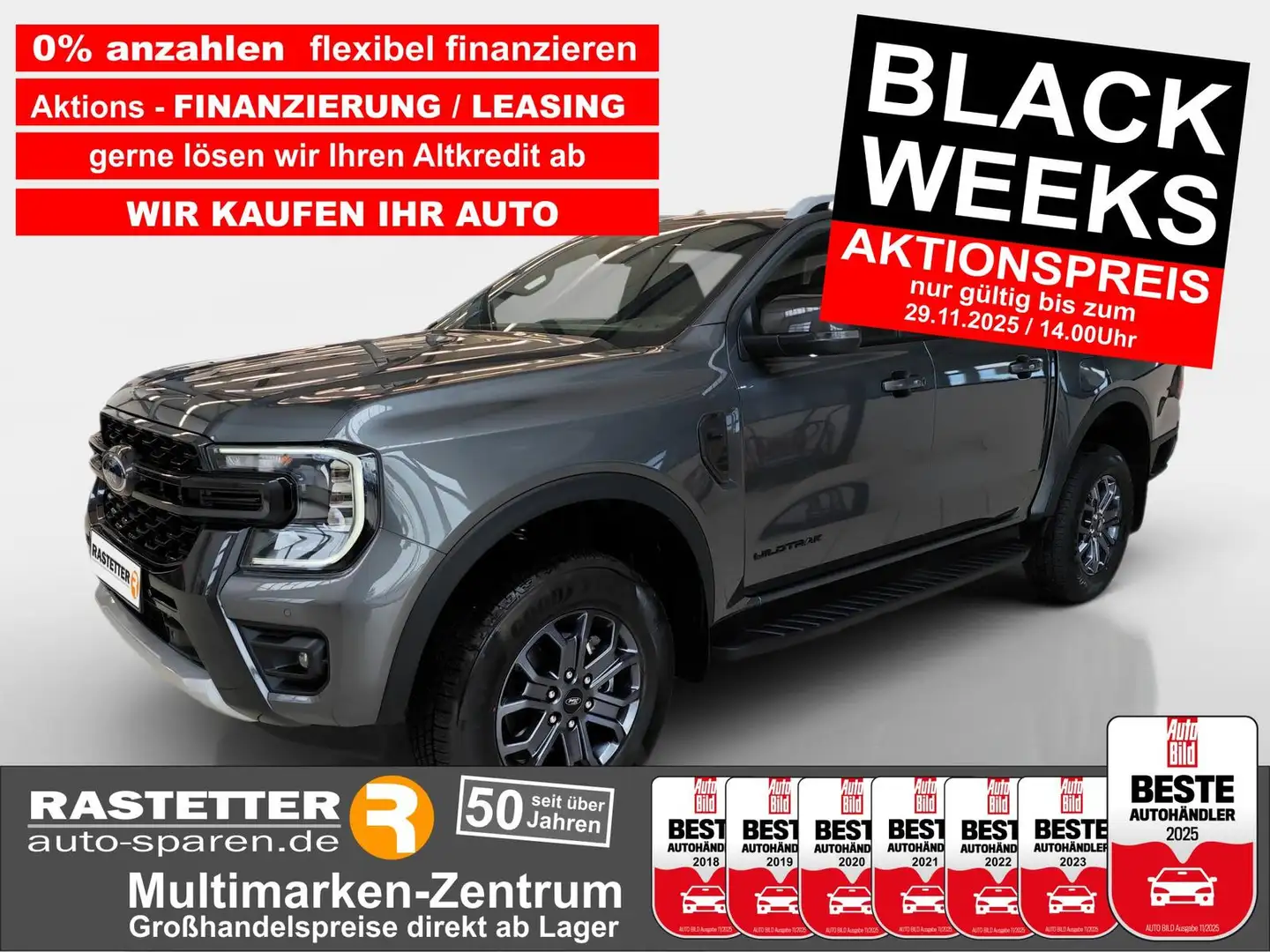 Ford Ranger DK Wildtrak 5Jahre+Rollo+AHK+Leder+Navi+virtCP+ACC Gris - 1