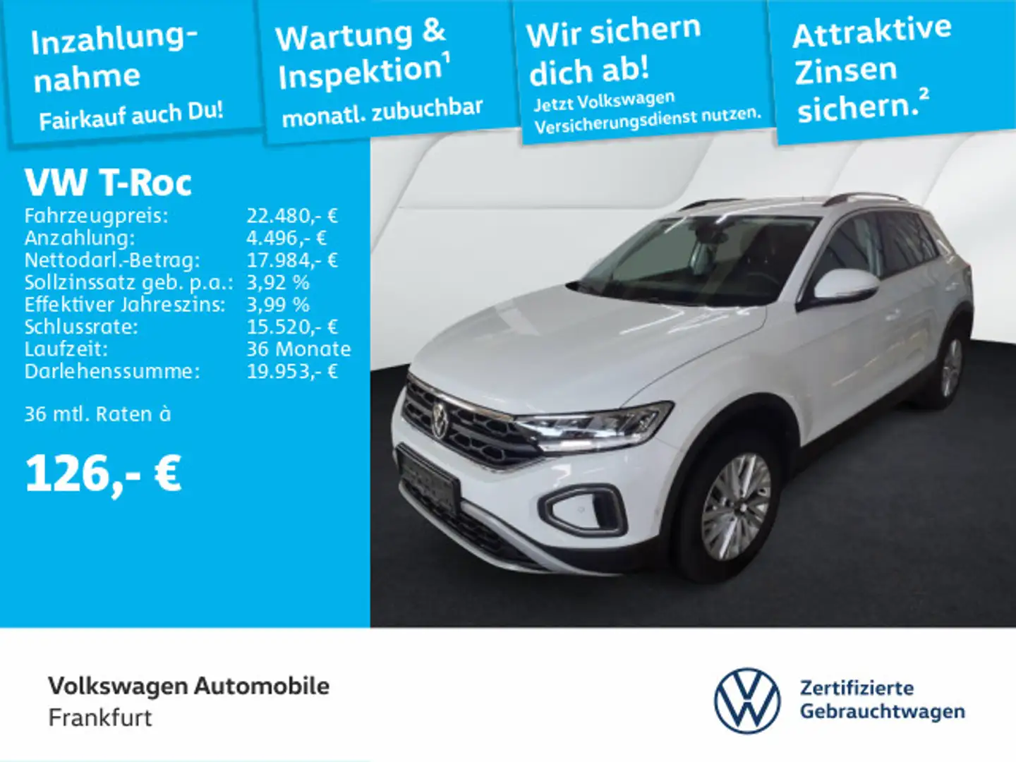 Volkswagen T-Roc 1.0 TSI Life Navi LED DAB+ FrontAssist Weiß - 1