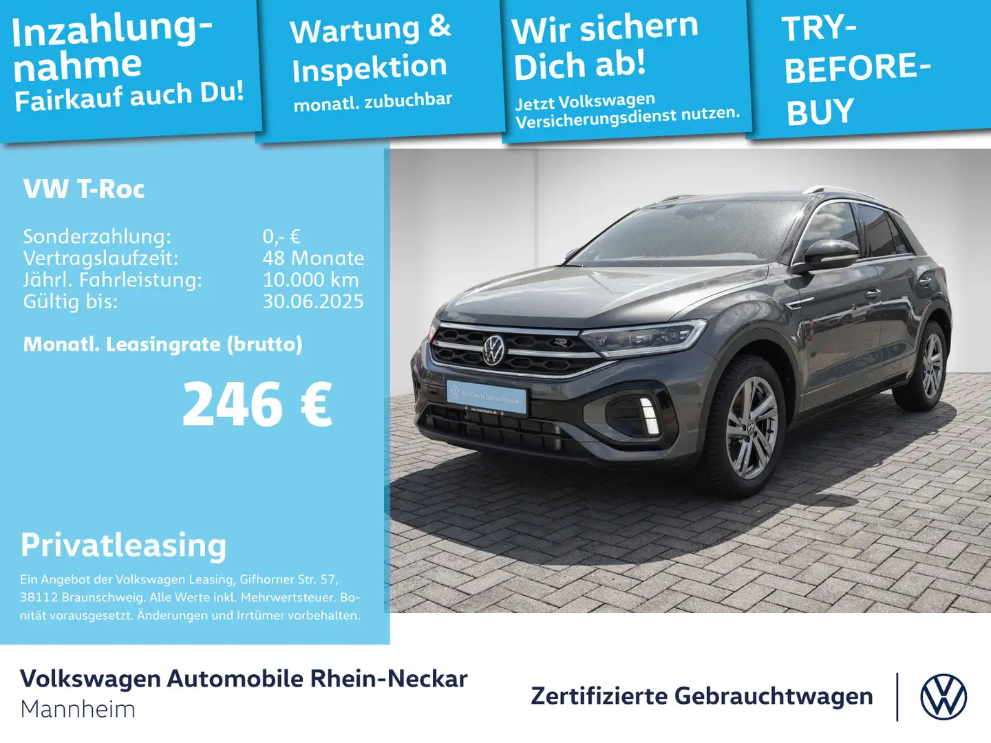 Volkswagen T-Roc 2.0 TDI R-Line DSG Navi AHK Kamera uvm Grau - 1