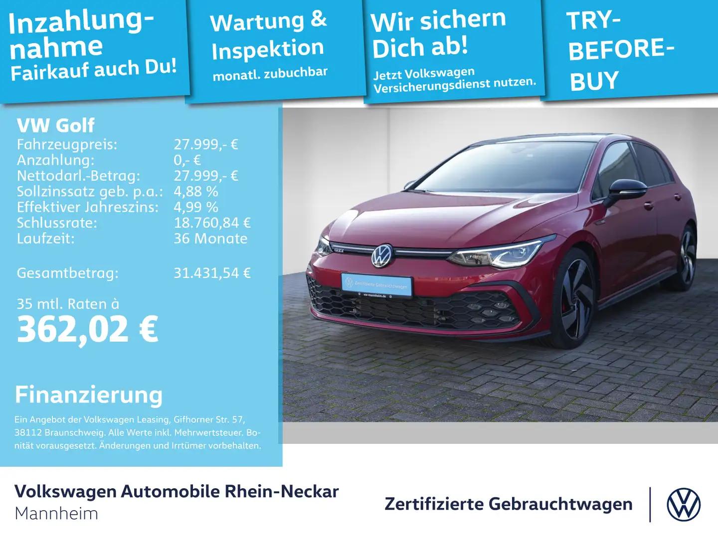 Volkswagen Golf GTI Golf VIII 2.0 TSI GTI DSG Navi Pano Kamera uvm Rot - 1