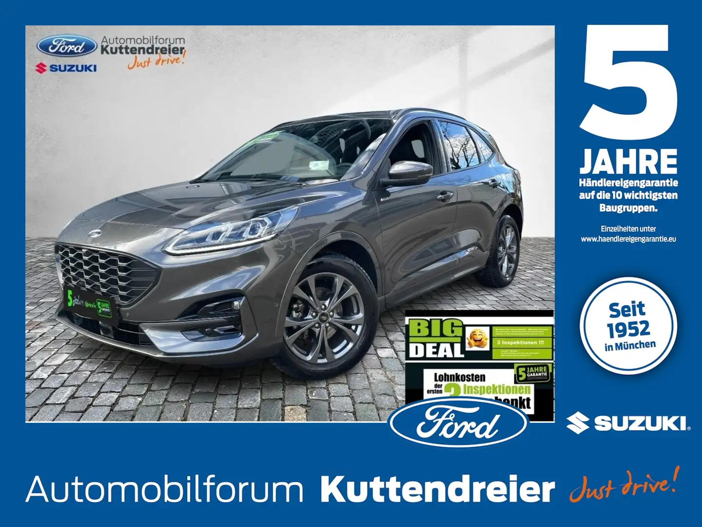 Ford Kuga ST-Line X AHK schw. Voll-LED Teilleder Navi Gris - 1
