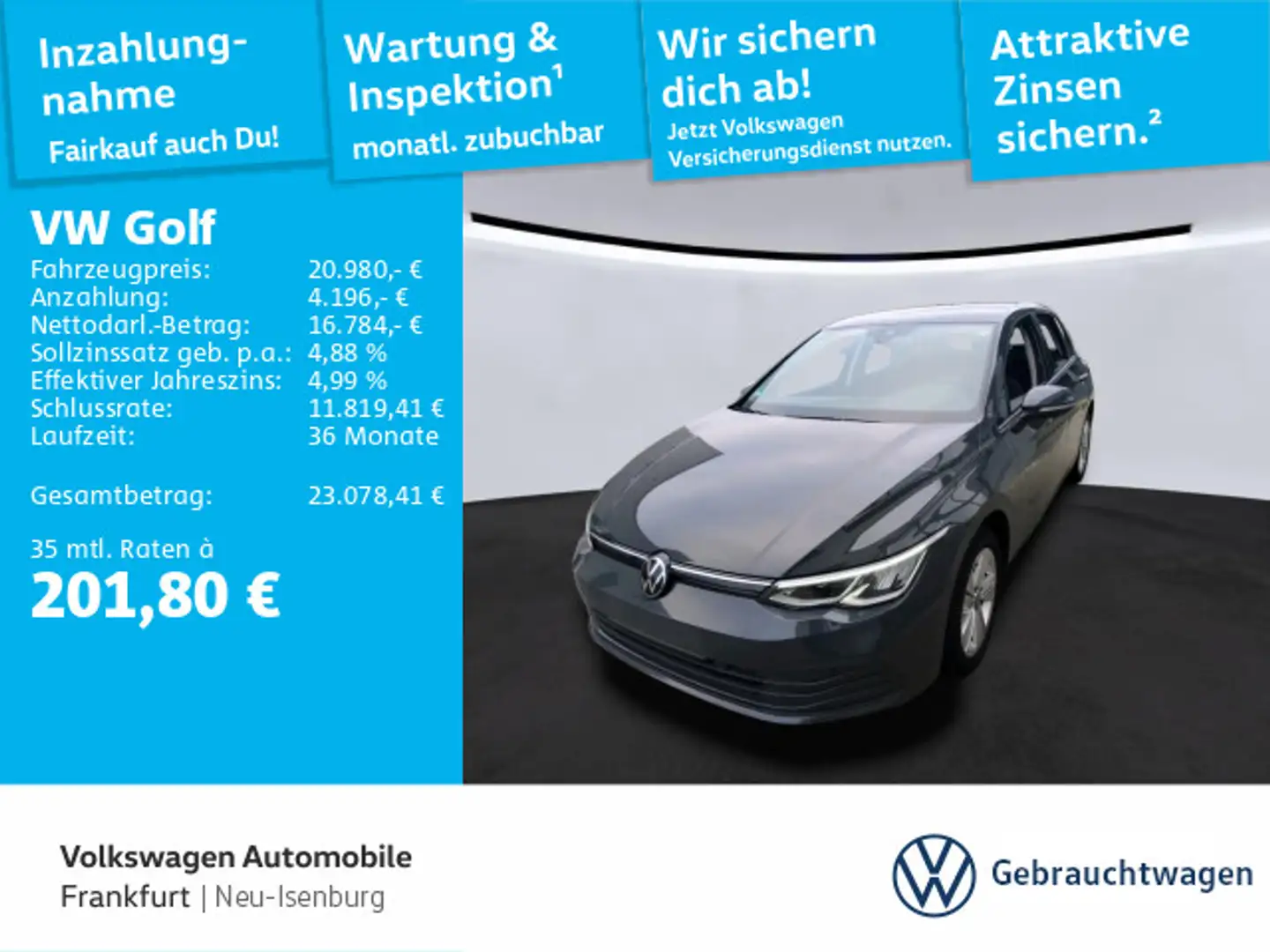 Volkswagen Golf VIII 2.0 TDI Life Navi LED DAB+ FrontAssist Grau - 1