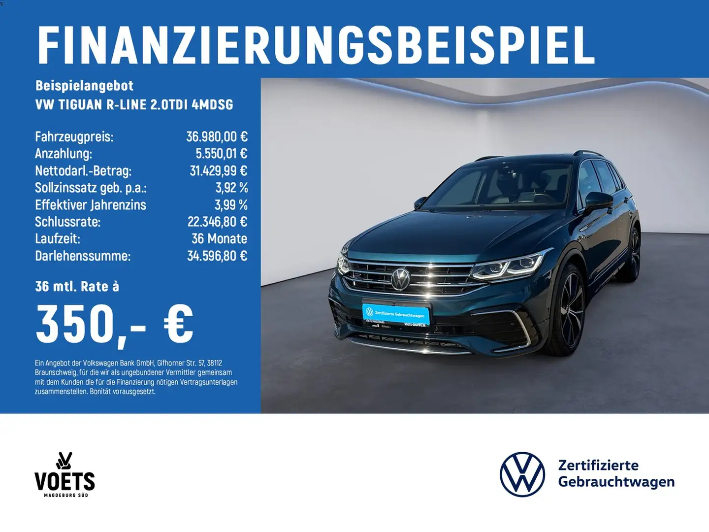 Volkswagen Tiguan R-LINE 2.0TDI 4MDSG IQ-LIGHT+PANO+STANDH Blau - 2