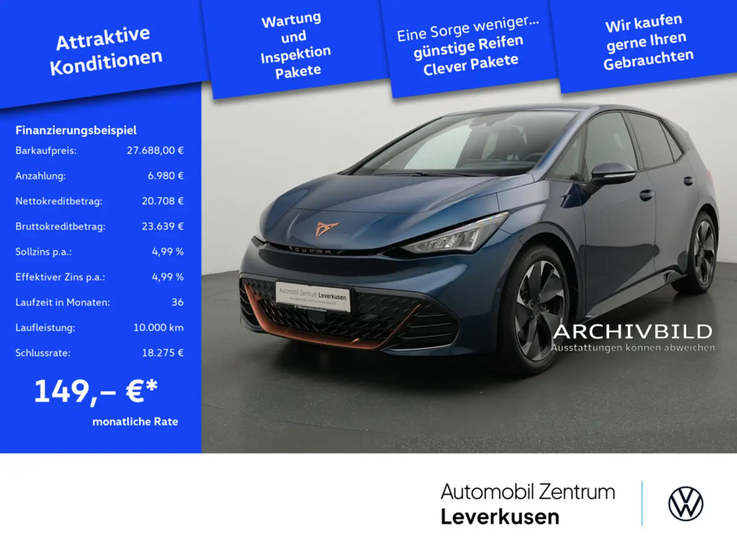 CUPRA Born 150 kW LED PDC CARPLAY KAM 360° VIRT NAVI Schwarz - 1