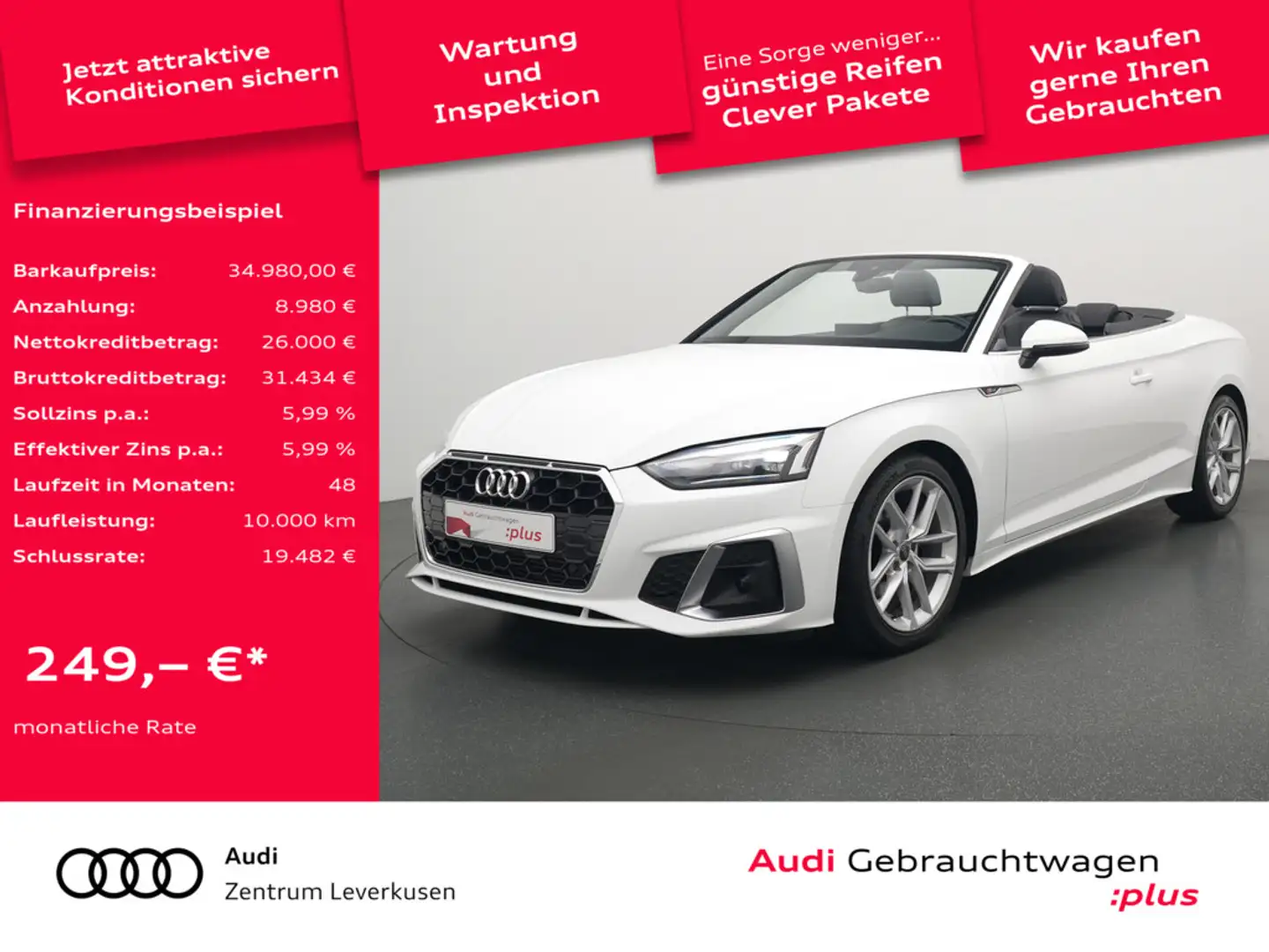 Audi A5 Cabrio S line STRON LEDER NAVI KAM LED APP Weiß - 1
