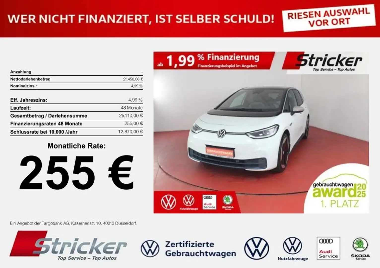 Volkswagen ID.3 1st Max 150/58 255,-ohne Anzahlung Pano IQ.Light Weiß - 1