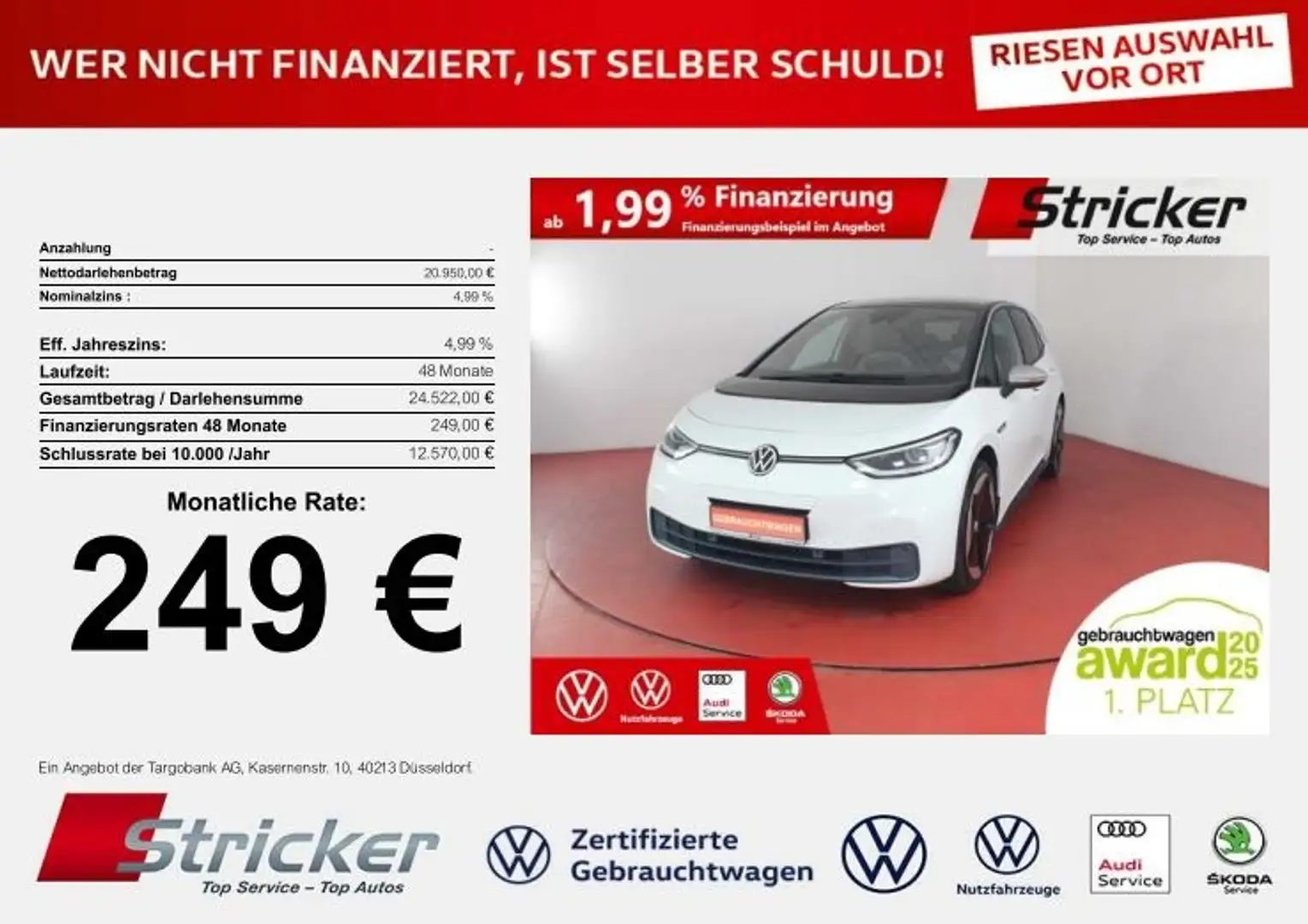 Volkswagen ID.3 1st Max 150/58 249,-ohne Anzahlung Pano IQ.Light Weiß - 1