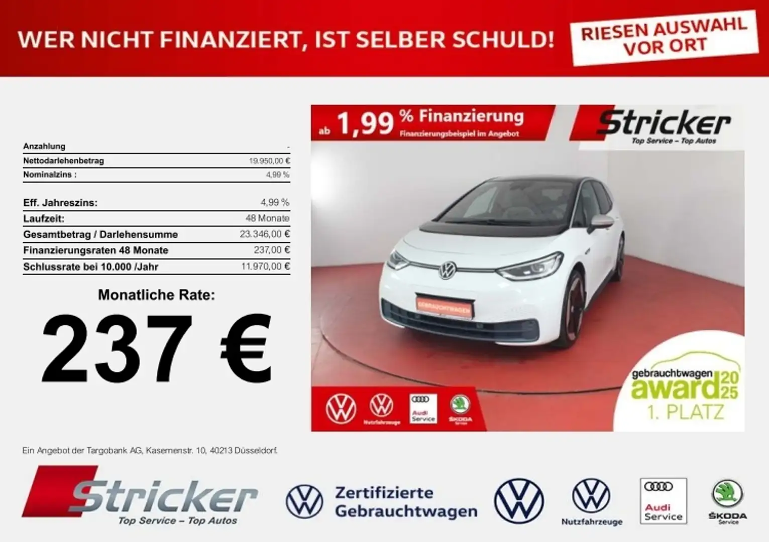Volkswagen ID.3 1st Max 150/58 237,-ohne Anzahlung Pano IQ.Light Weiß - 1