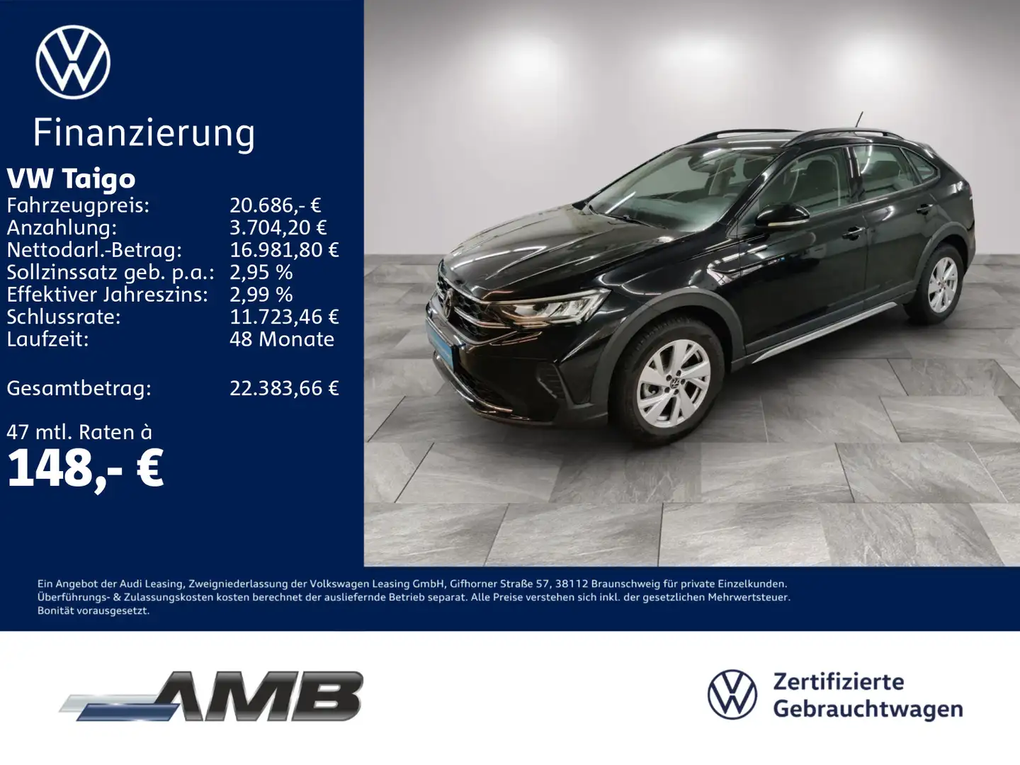 Volkswagen Taigo Life 1.0 TSI LED/Navi/Sitzhzg/RFK/04.30Gar Schwarz - 1