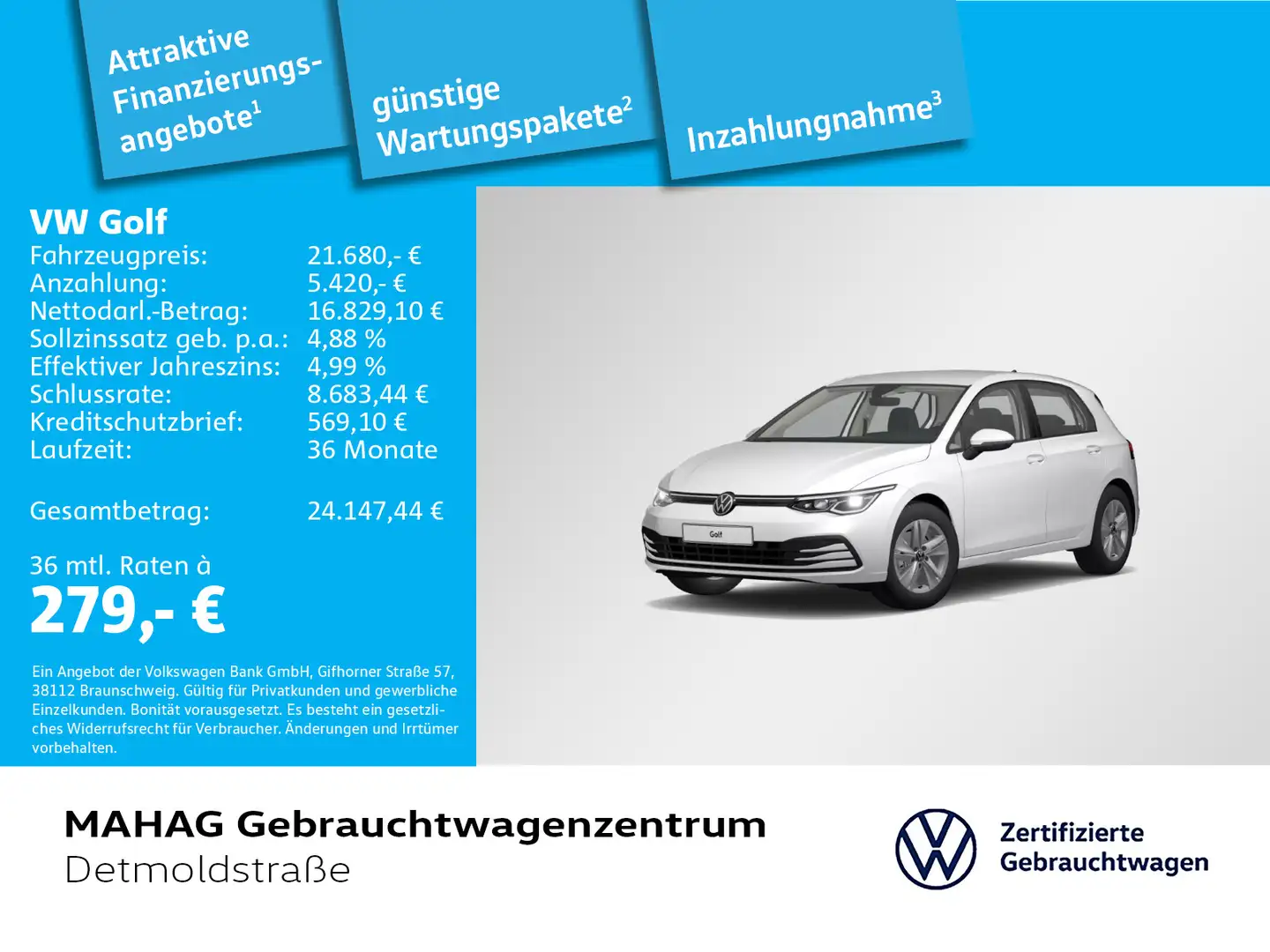 Volkswagen Golf VIII Life 1,5 TSI LED+ Navi ParkPilot AppCo Weiß - 1