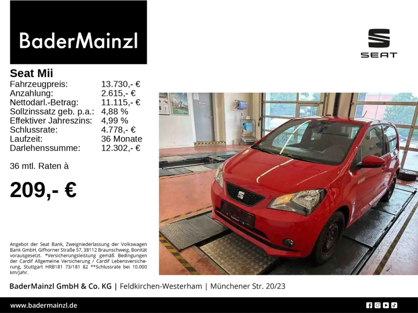 SEAT Mii electric Plus Navi SHZ PDC Alu WSS-Heiz. Rot - 1
