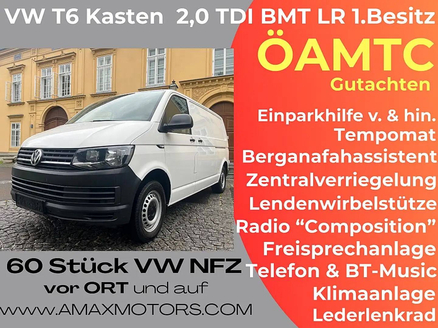 Volkswagen T6 Transporter T6 Kastenwagen LR Flügeltüren, Sitzheizung,2x S... Weiß - 1