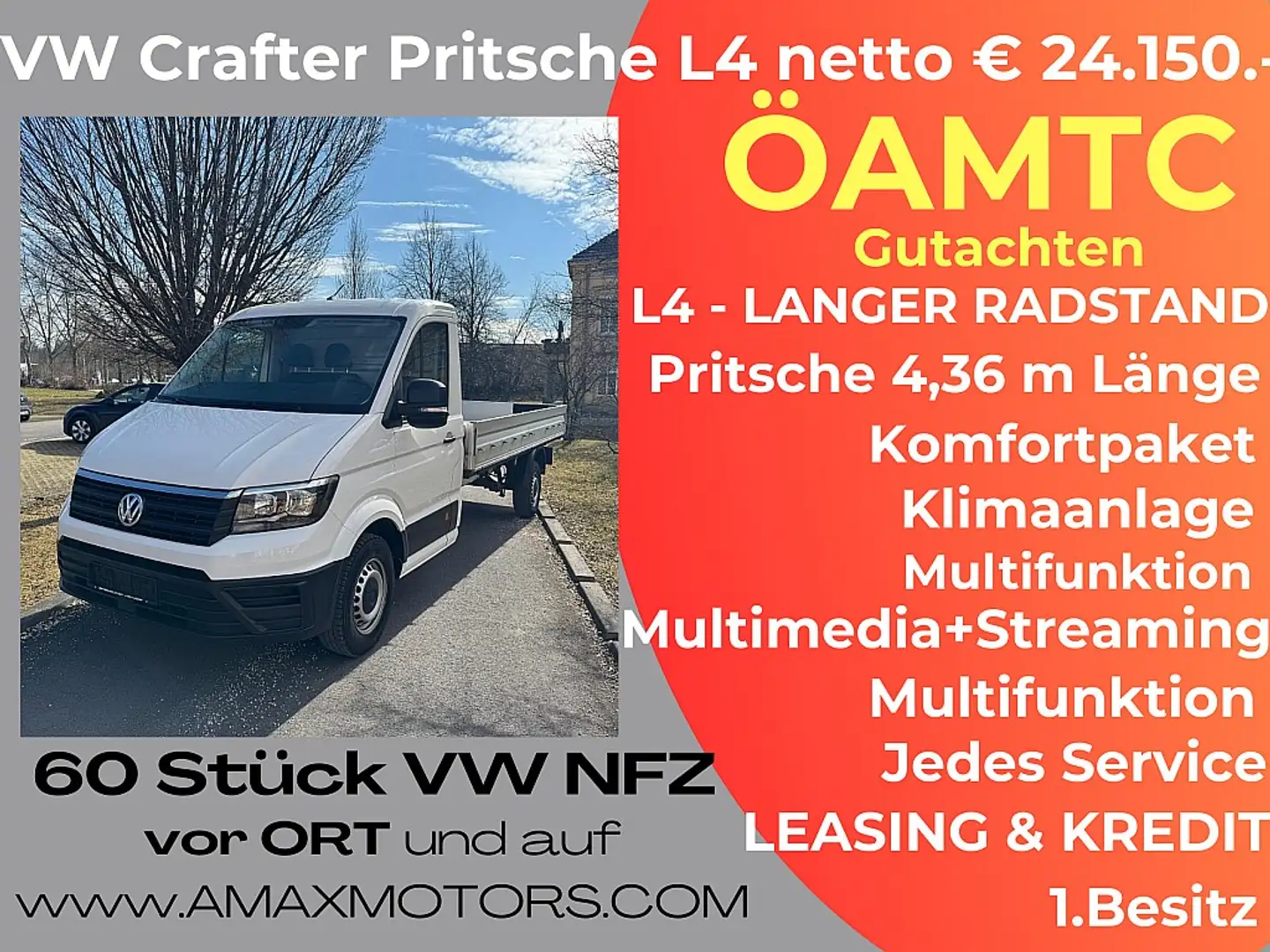 Volkswagen Crafter 35 Pritsche LR 2,0 TDI BMT NETTO € 24.150.- ÖAM... Weiß - 1