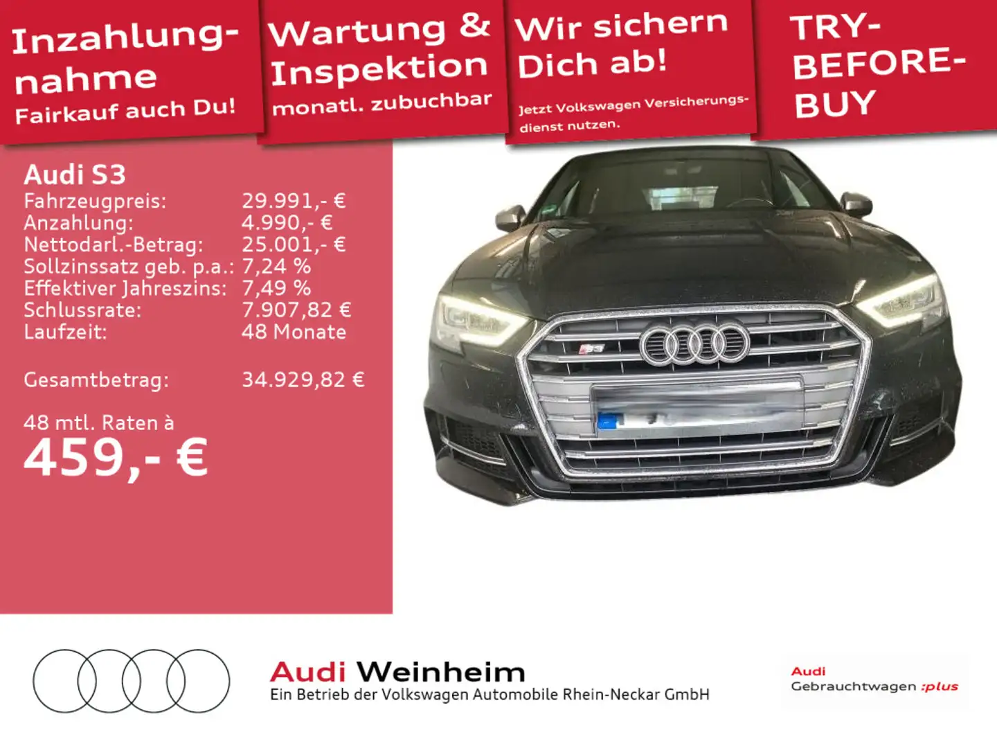 Audi S3 lim TFSI LED S-tronic Digitaltacho Navi uvm Schwarz - 1