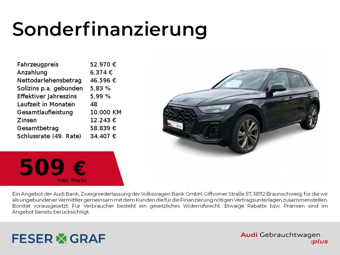 Audi Q5 S Line 40 TDI quattro Matrix/360°Cam/VC+/Navi/Phon Schwarz - 1