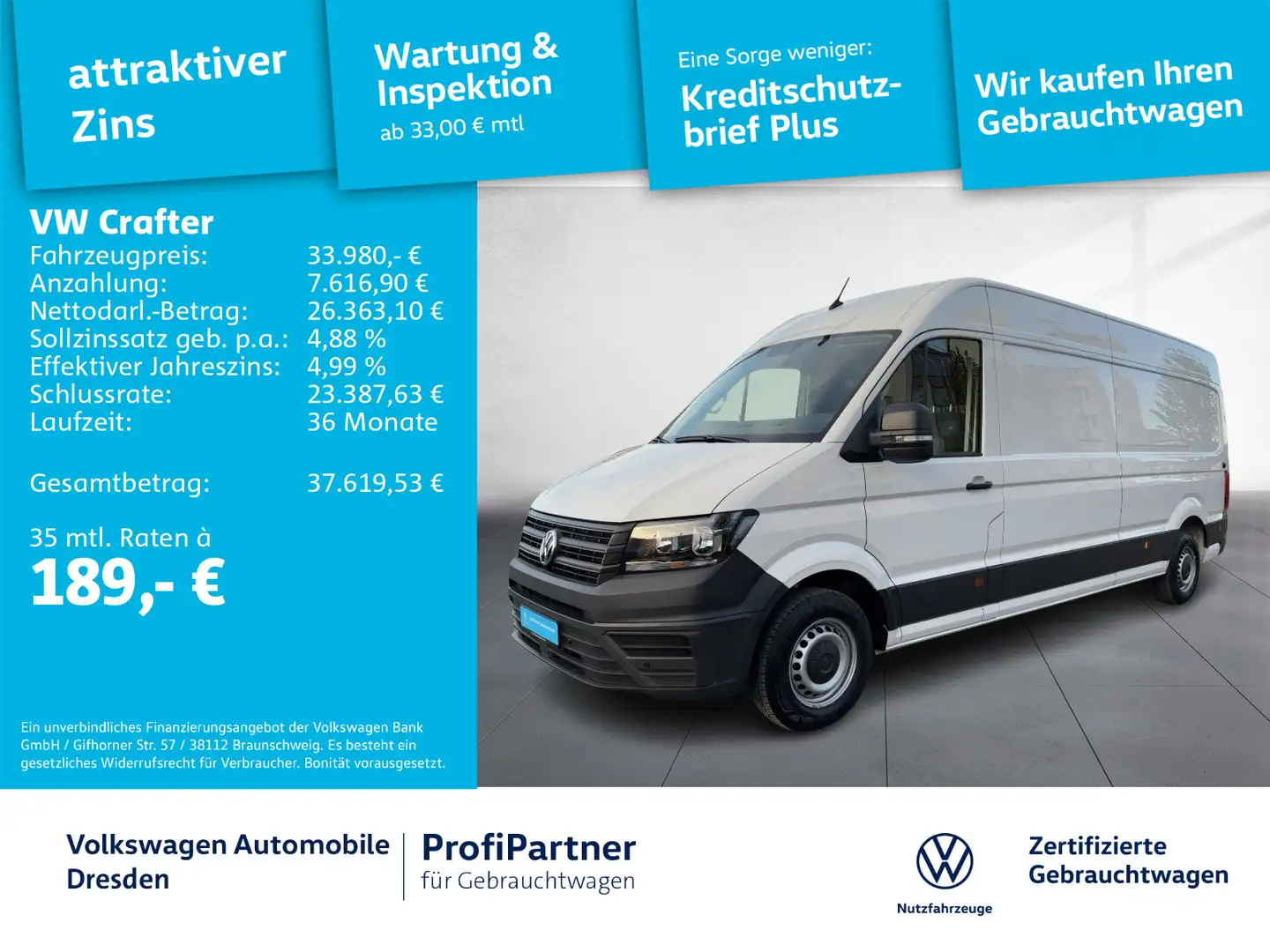 Volkswagen Crafter Kasten 35 LR+HOCH KLIMA KAMERA APP HOLZ Blanc - 1