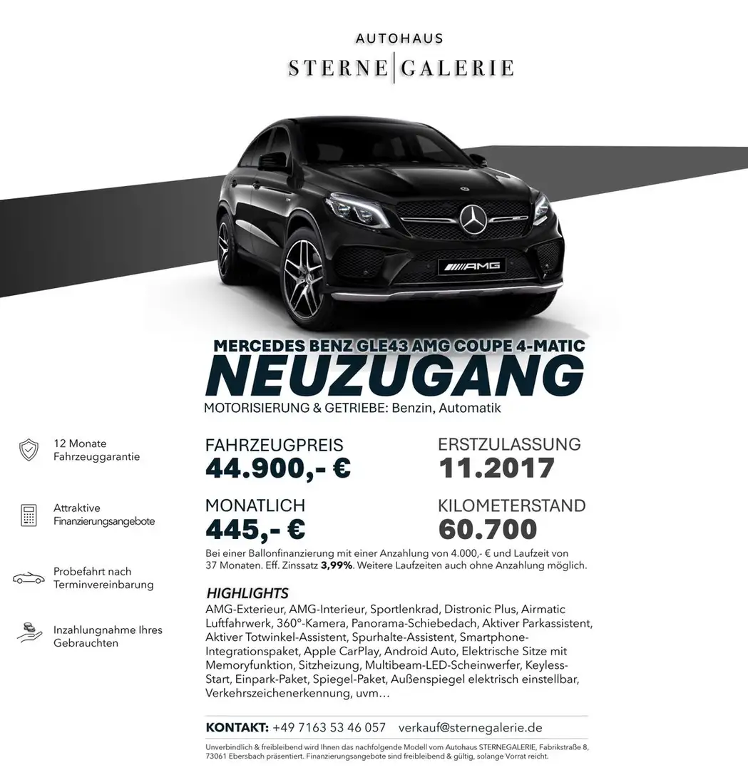 Mercedes-Benz GLE 43 AMG GLE 43 4MATIC Coupé DISTRO/AIRM/360°/MEMORY/PANO Noir - 1
