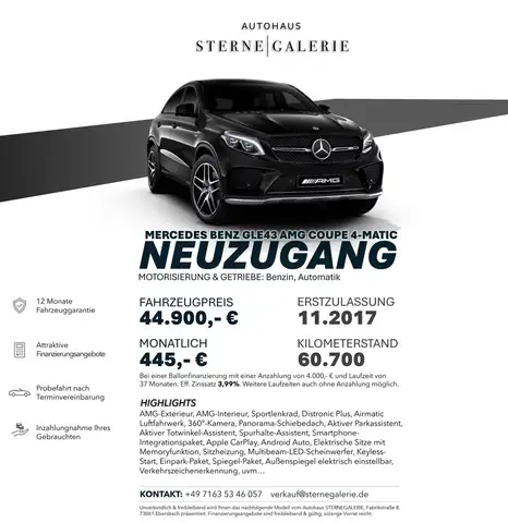 Mercedes-Benz GLE 43 AMG GLE 43 4MATIC Coupé DISTRO/AIRM/360°/MEMORY/PANO