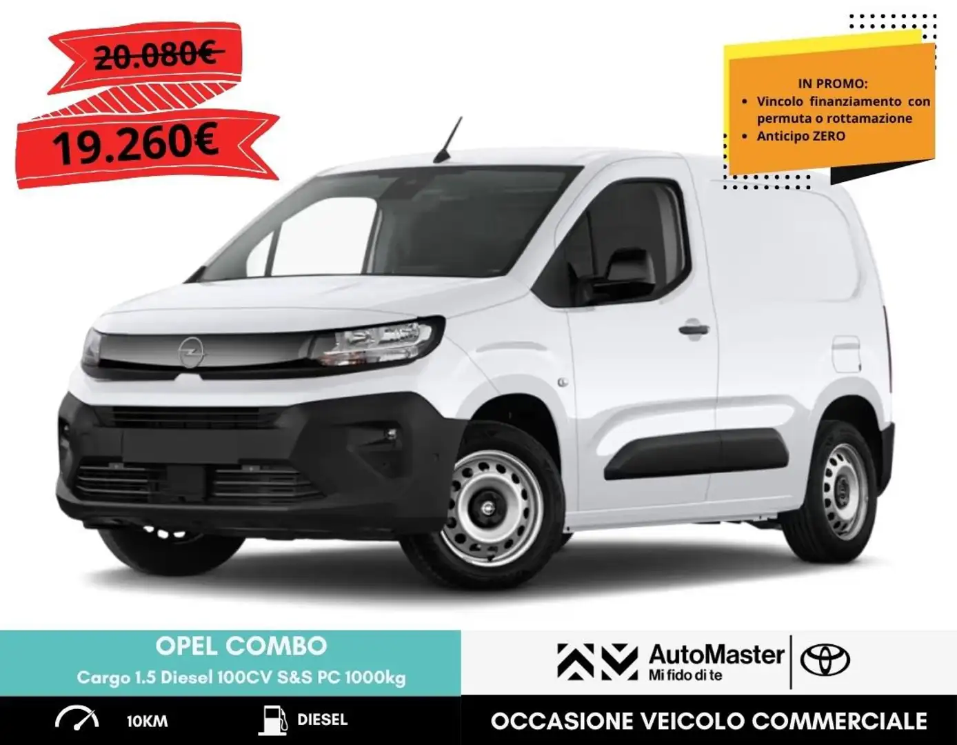 Opel Combo Cargo 1.5 Diesel 100CV S&S PC 1000kg Bianco - 1