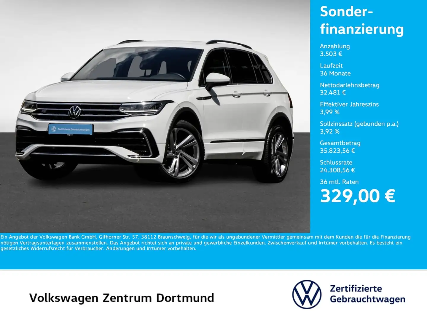Volkswagen Tiguan 2.0 R-LINE AHK CAM ACC LM19 NAVI SITZHEIZ Weiß - 1