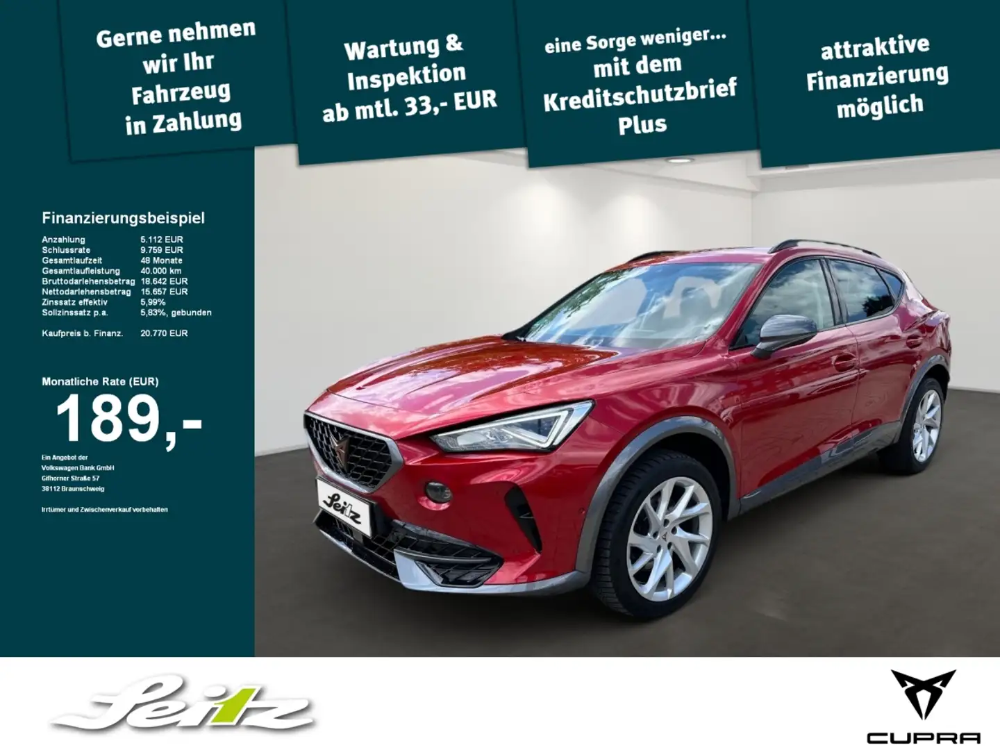 CUPRA Formentor 2.0 TDI DSG 4Drive AHK. LED. Rückfahrkamera. Einpa Rouge - 1