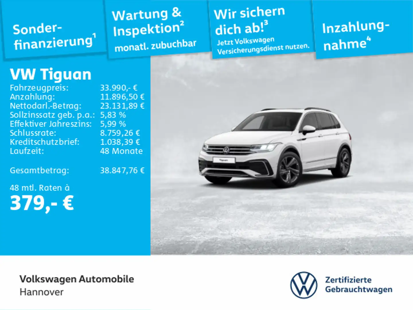 Volkswagen Tiguan 2.0 TDI DSG R-Line AHK LED Navi Pano ACC Weiß - 1