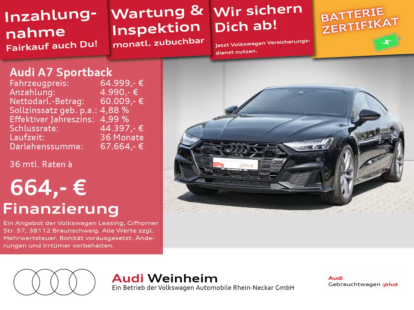 Audi A7 55 TFSI e S-Line Black-Paket-HD-Mat Schwarz - 1