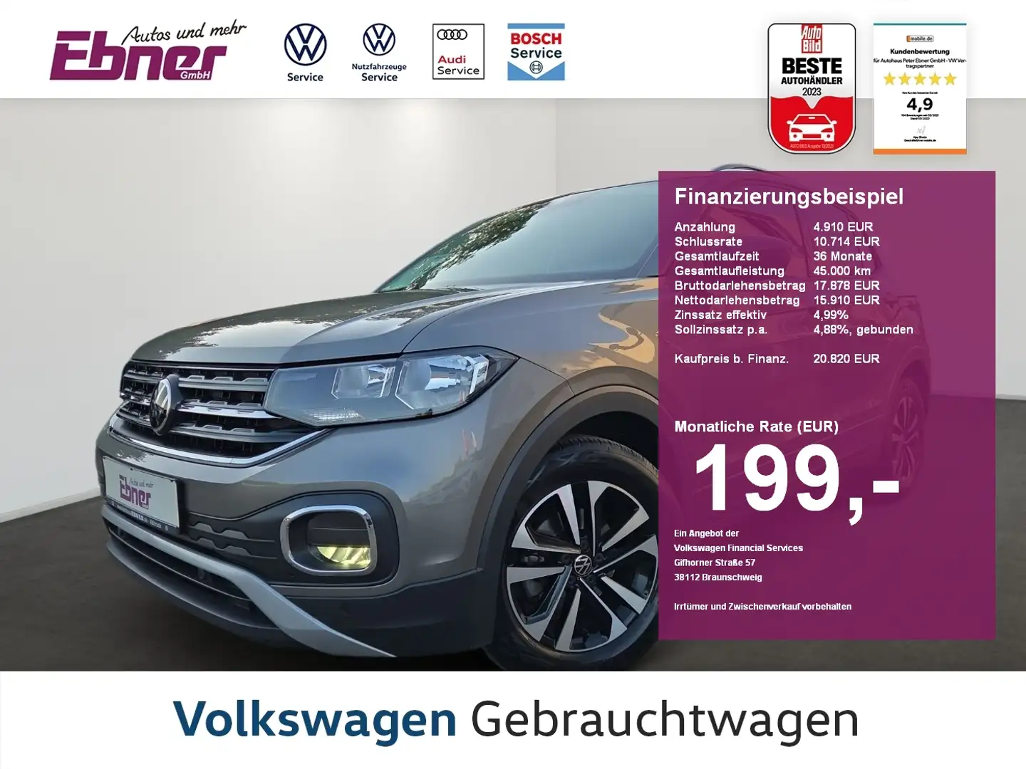 Volkswagen T-Cross UNITED 1.0TSI 110PS DSG AHK+KAMERA+NAVI+ACC+SITZHZ Grau - 1