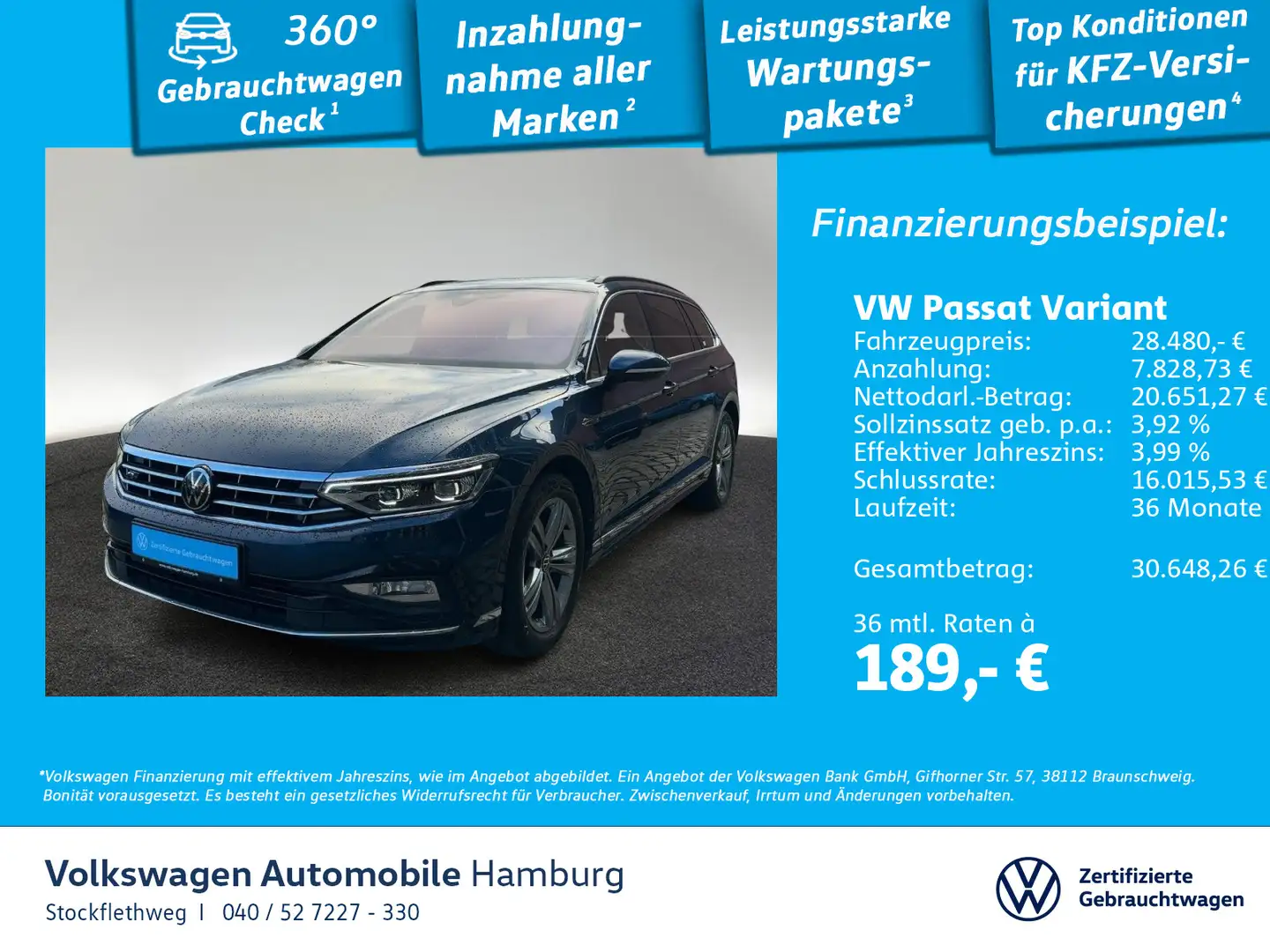 Volkswagen Passat Variant 2.0 TDI R-Line DSG Navi ACC Sound Blau - 1