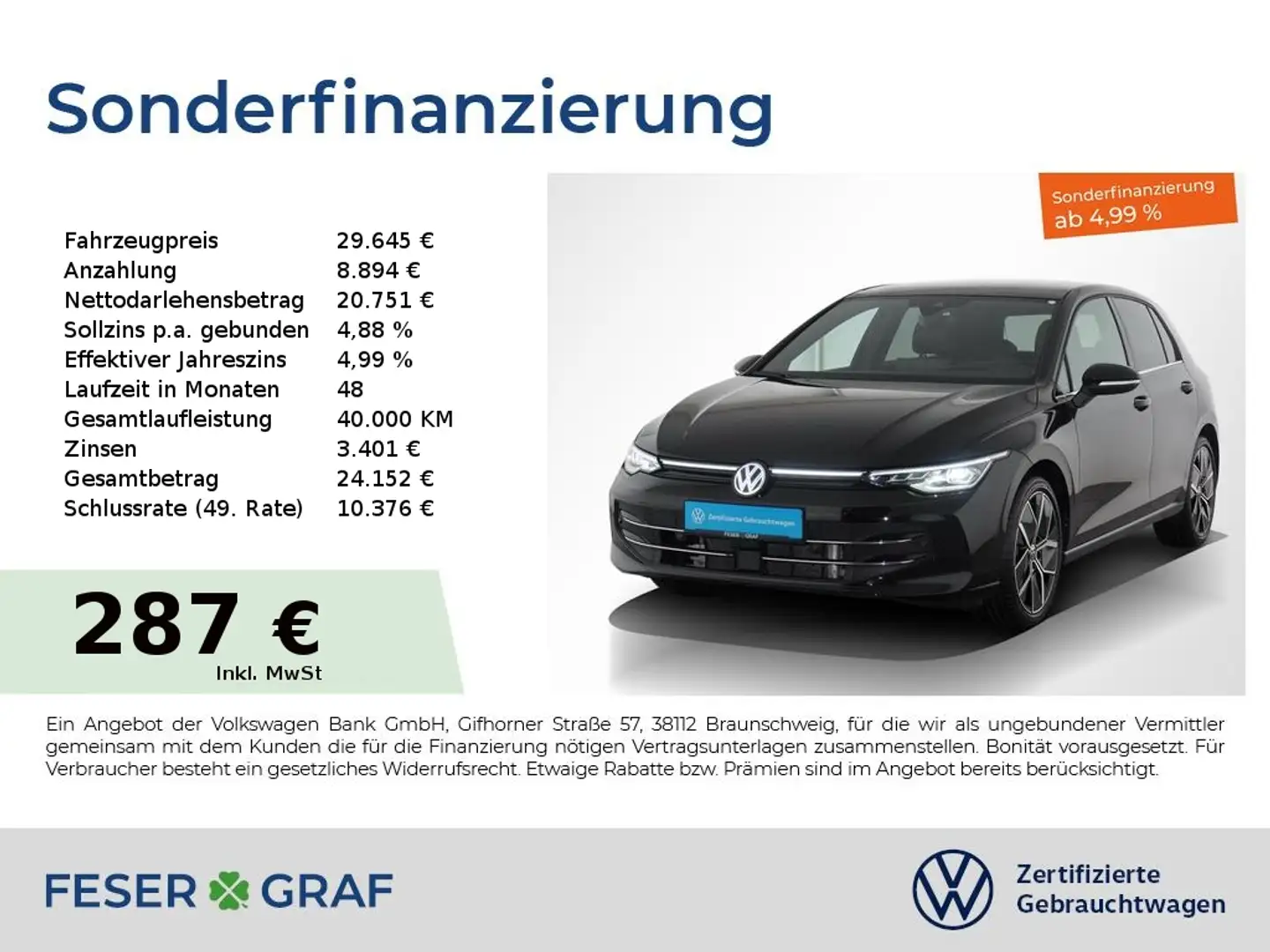 Volkswagen Golf 1.5 eTSI Edition 50 IQ.LIGHT PANO AHK NAVI Schwarz - 1