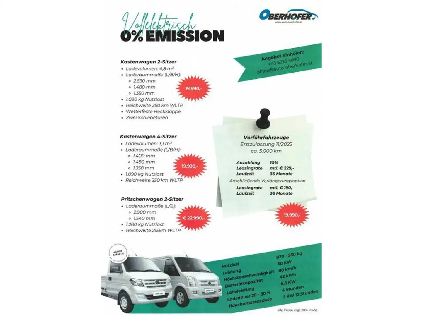 DFSK Sonstige NME Cargo Van Doka *NETTO € 19.990,-* Weiß - 2