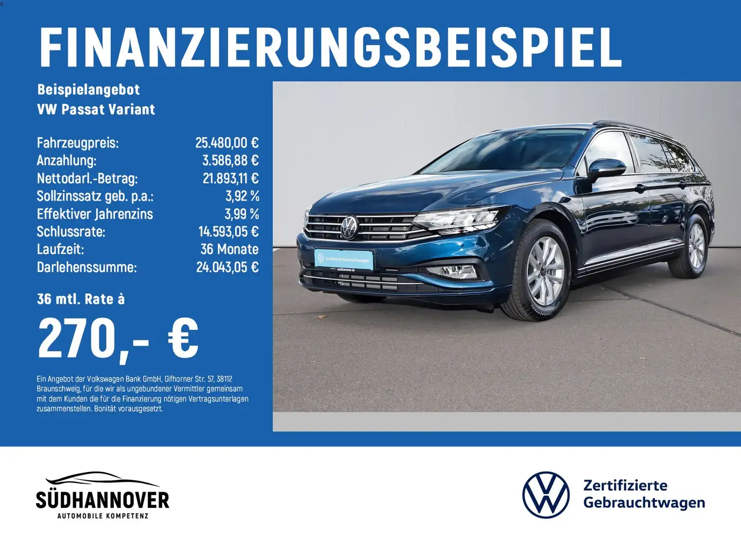 Volkswagen Passat Variant Business 2.0 TDI DSG AHK+NAVI+LED Blau - 2