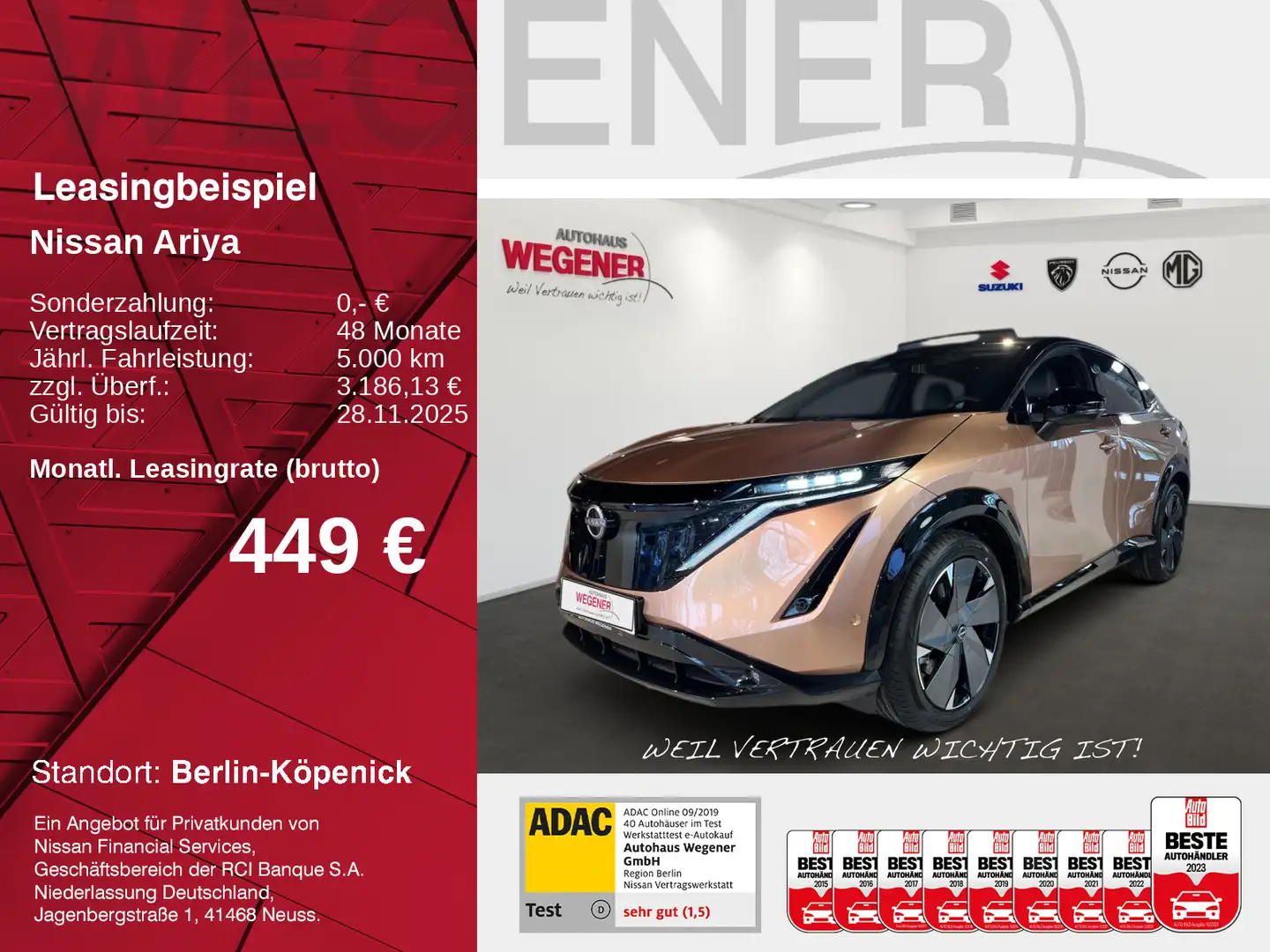 Nissan Ariya ARIYA e-4ORCE 390PS AWD 20"LM PANO HUD AFA NAPPA Rot - 1