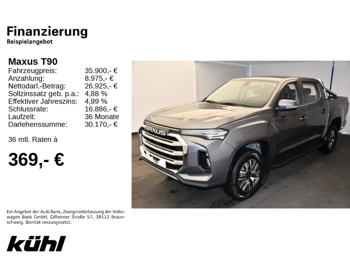 Maxus T90 EV PickUp Batteriekap: 88,55 kw/h Reichweite Grijs - 2