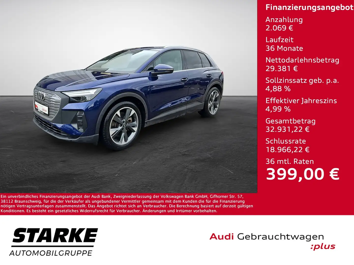 Audi Q4 e-tron 45 quattro NaviPlus LED 20-Zoll SHZ Sportsitze APS Blau - 1